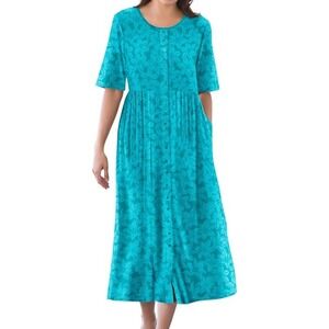 Woman Within Drrss Women's 12 Petite Blue Floral Midi Boho Beach NWT